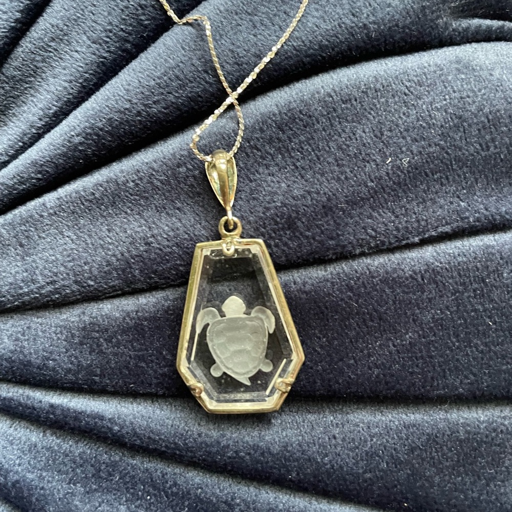 Etched glass Sea Turtle Pendant Necklace - Picture 2 of 4